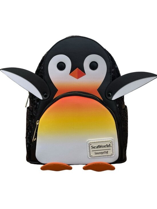 Loungefly Sea World Black Sequin Penguin Mini Backpack Ombre NWT